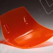 Seduta termoformata in metacrilato colorato spessore 8 mm confinitura a laser 3D